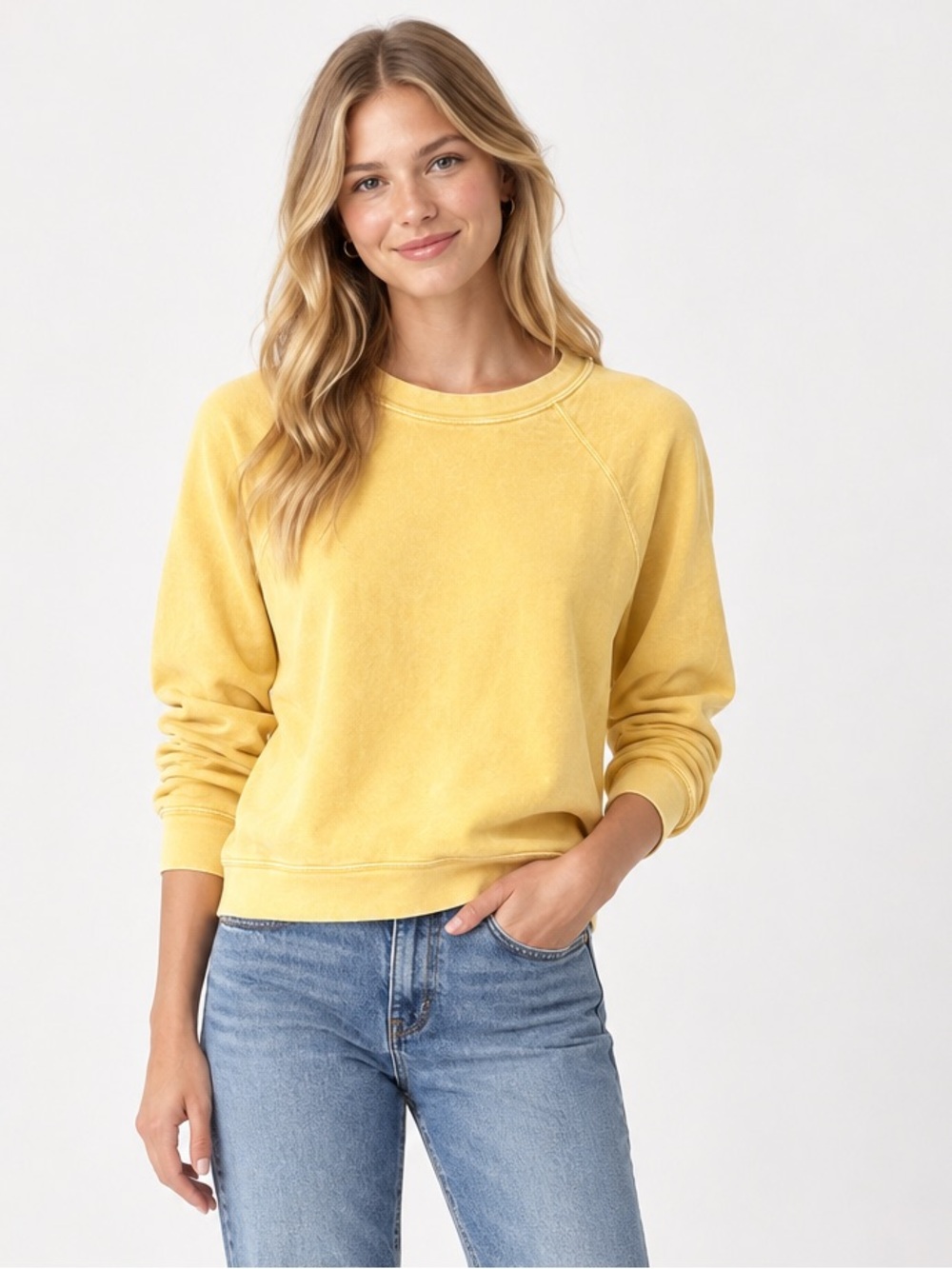 MATE the Label Cotton Soft Fleece Crew Neck Sweatshirt. Yellow. Medium.